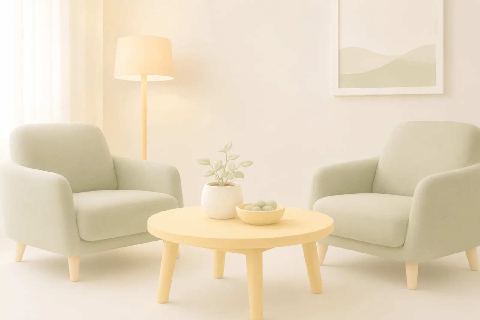 Two chairs in a warm therapy room conveying partnership